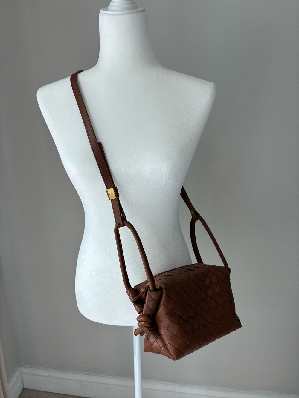 Anthropologie Brown Woven Knot-Detail Crossbody